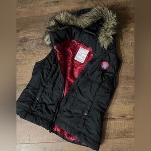 Aeropostale Black Puffer Vest with Fur Hood Size Large